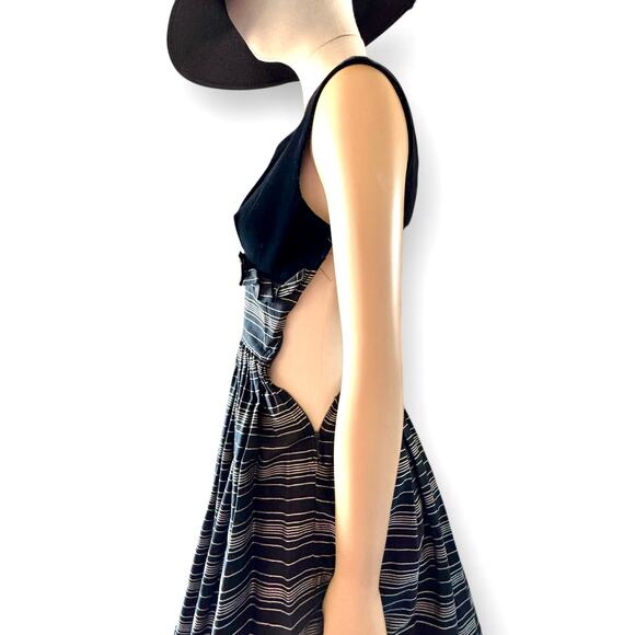 Vintage 1950s Velvet Striped Cotton Fit & Flare Party Dress Cupcake Black White - Picture 5 of 16